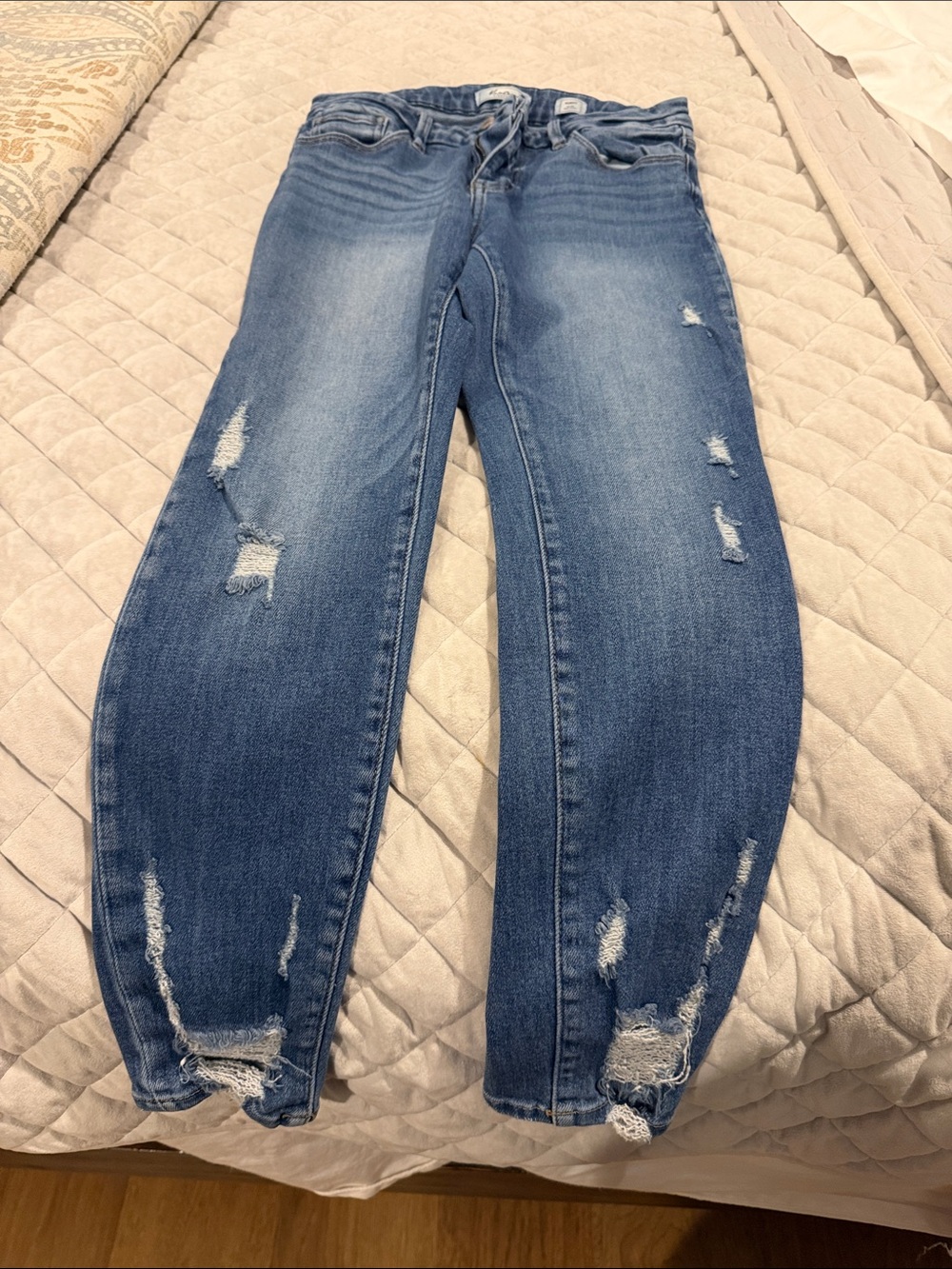 KanCan Distressed Boyfriend Jeans in Faded Blue